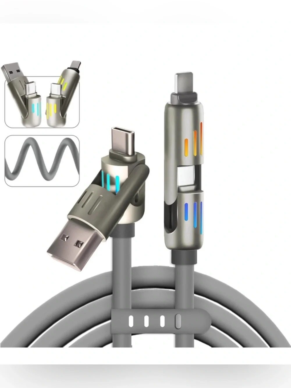 NEW 240W 2-in-2 Fast Data Cable Gray USB Charging Cable High Speed ⚡️
